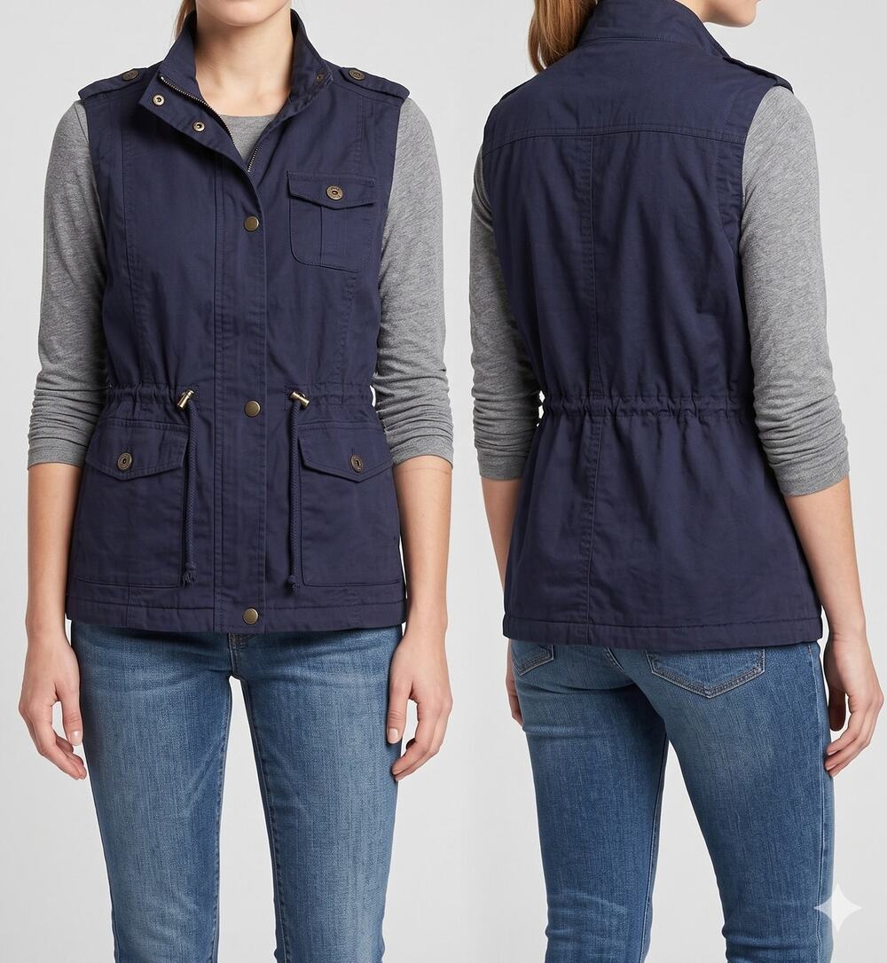 C'est Toi Utility Vest Gray Small Fur Lined Warm
